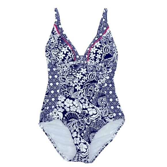 Tommy Bahama Mare Paisley Paradise One Piece Blue White Pink Swimsuit Size 4 - Picture 3 of 7
